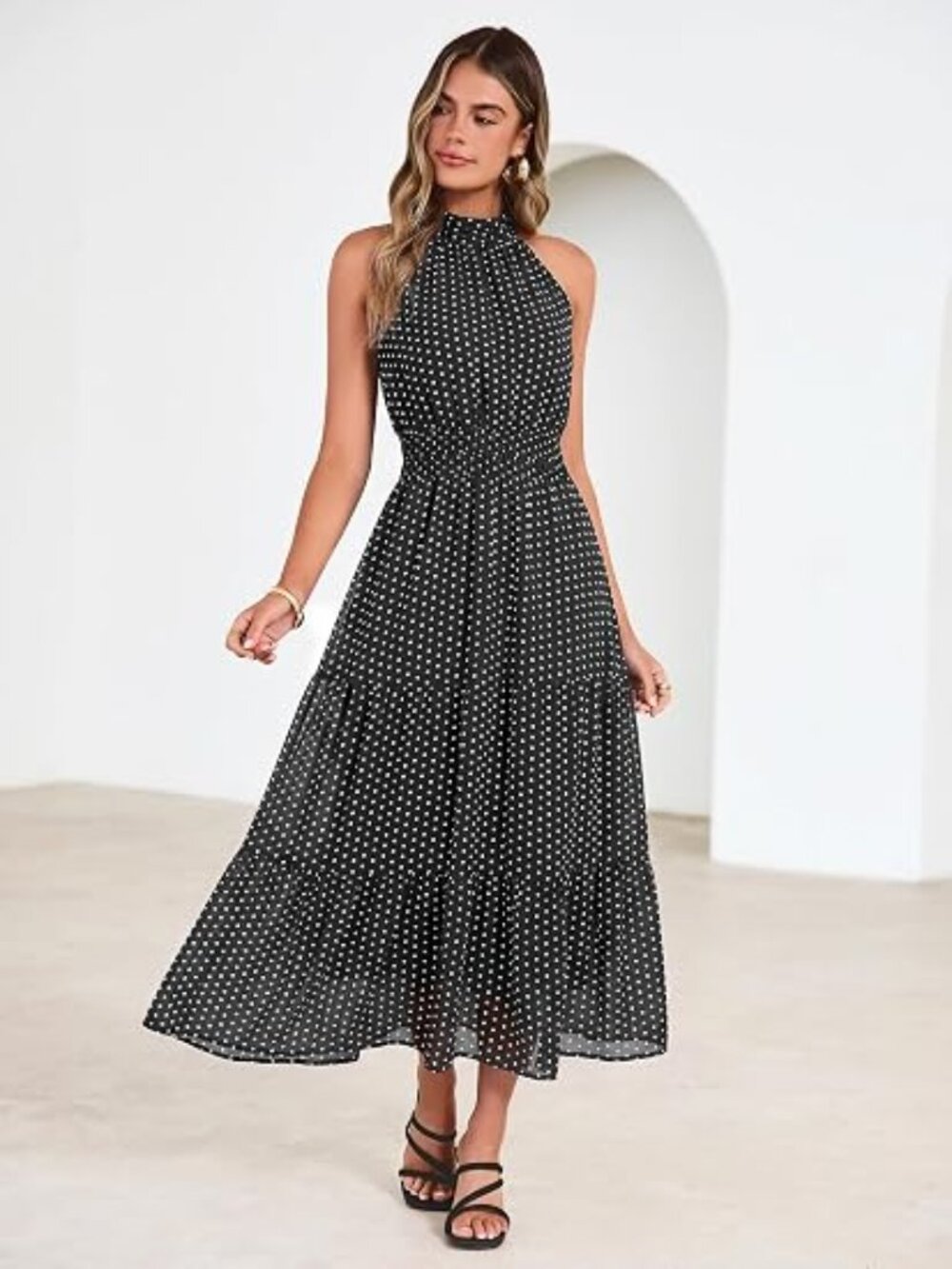 Womens Summer Halter Wedding Guest Dress Maxi Floral Vacation